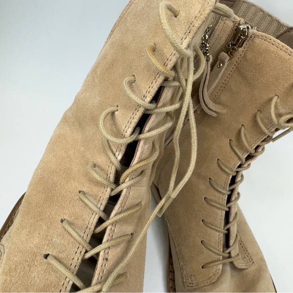 SAM EDELMAN Combat Boots Womens 7.5 Beige Tan Lex Sesame Suede Leather Side Zip - Picture 8 of 11